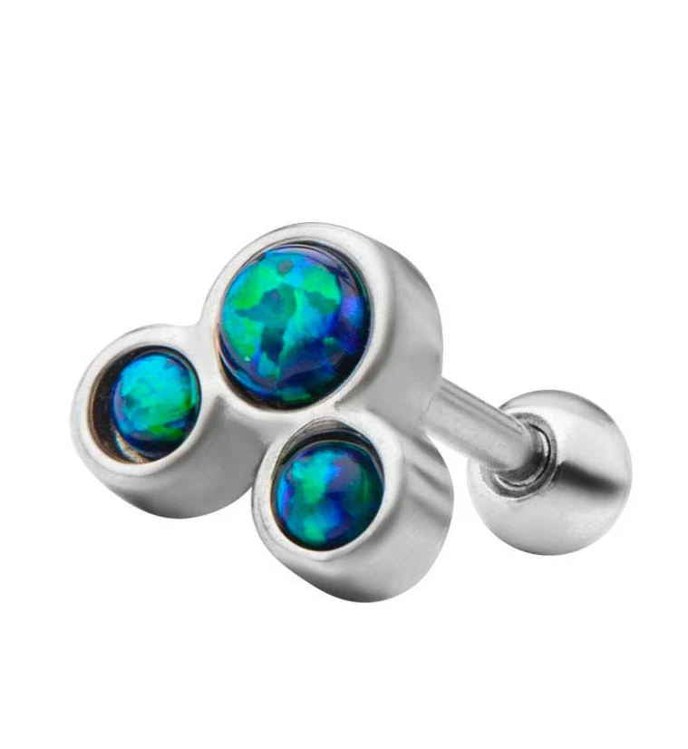 Green - Black Bezel Set Triple Opalite Cartilage Barbell