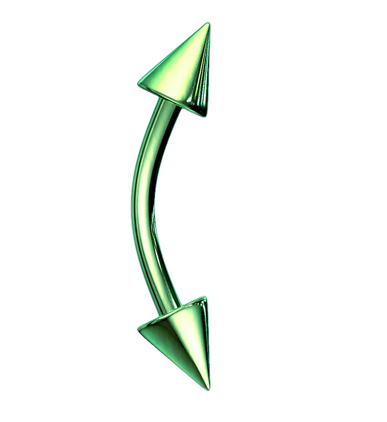 Green PVD Spiked Curved Barbell