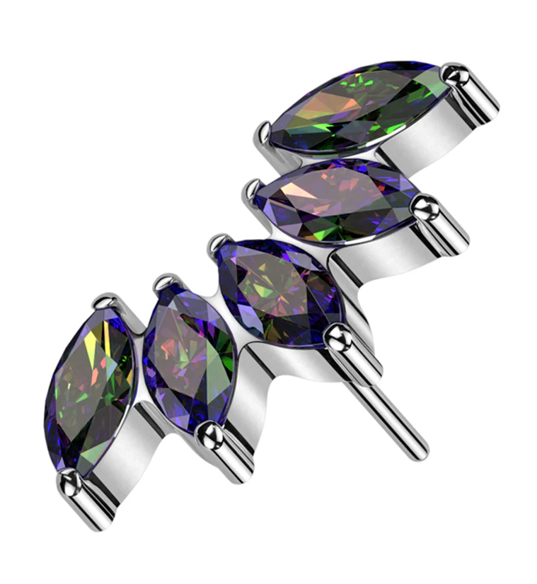 Half Crown Black Aurora CZ Threadless Titanium Top