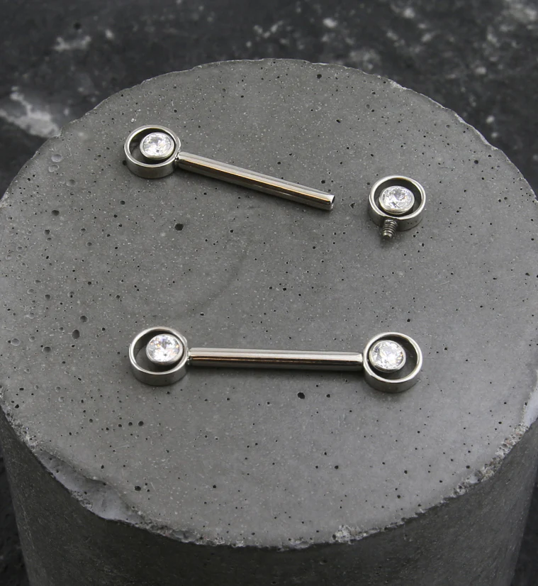 Halo Clear CZ Titanium Internally Threaded Nipple Ring Barbell - Image 2
