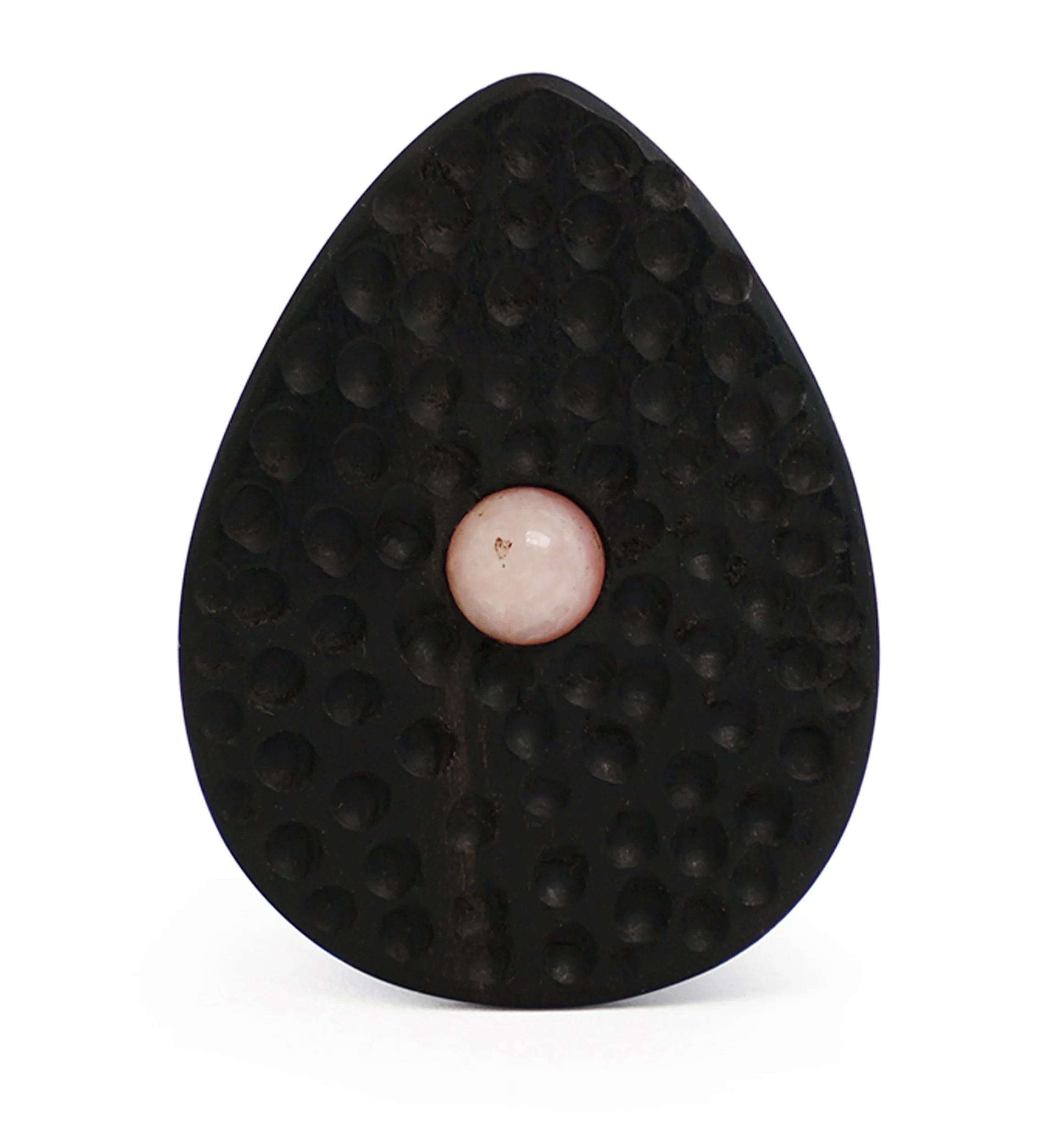 Hammered Areng Wood Teardrop Plugs with Pink Opalite Inlay - Image 4