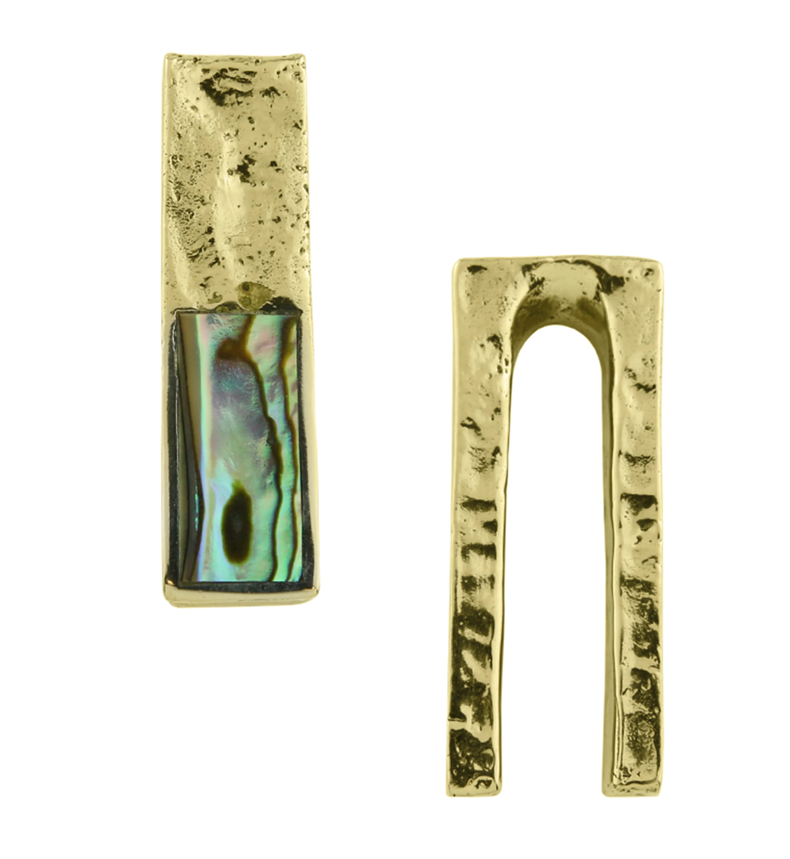 Hammered Tower Half Abalone Brass Ear Weights - Image 3