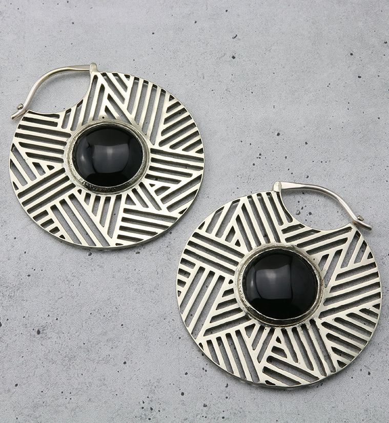 Haphazard Black Obsidian White Brass Ear Weights - Image 2