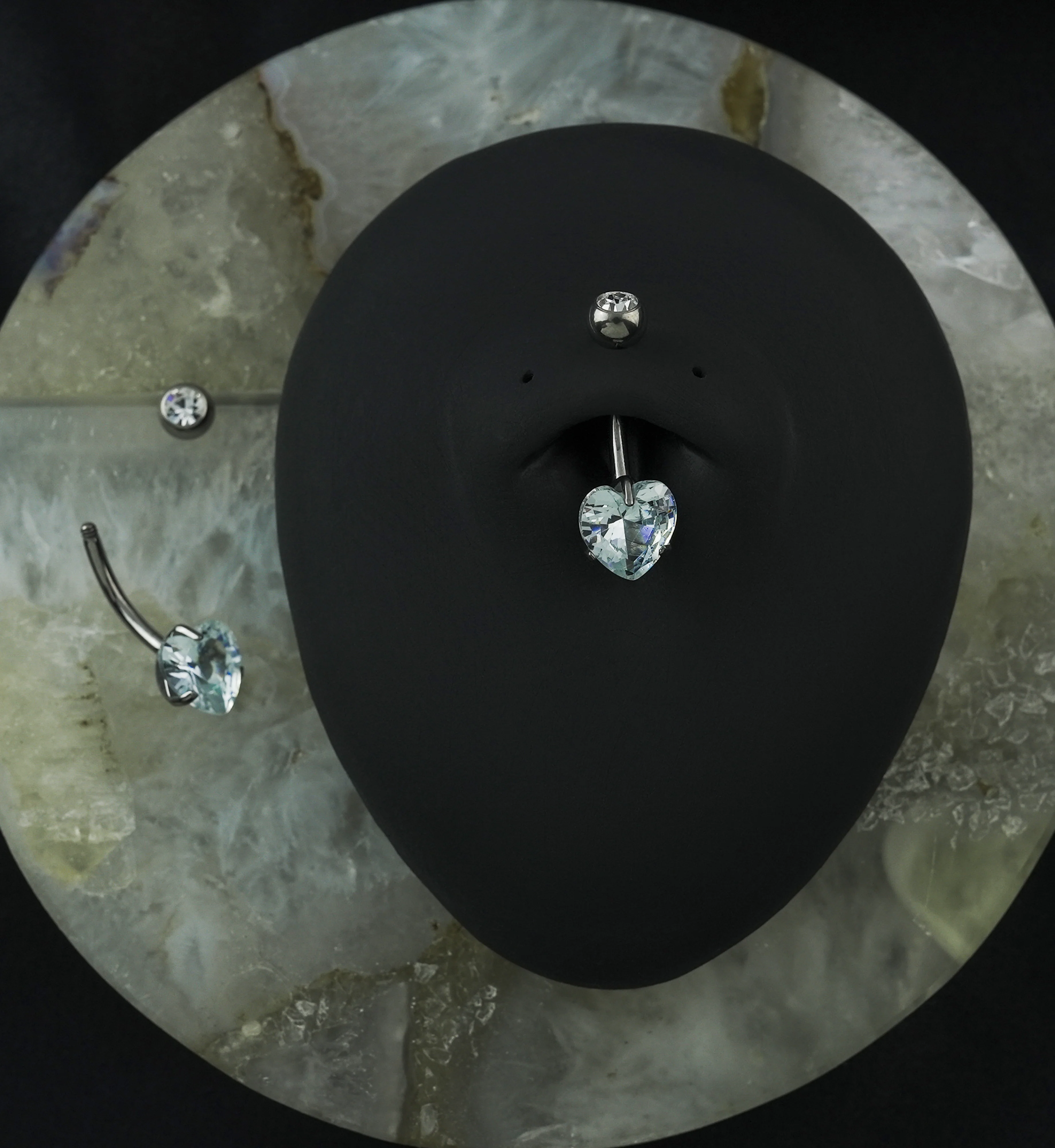 Clear Heart CZ Titanium Belly Button Ring - Image 2
