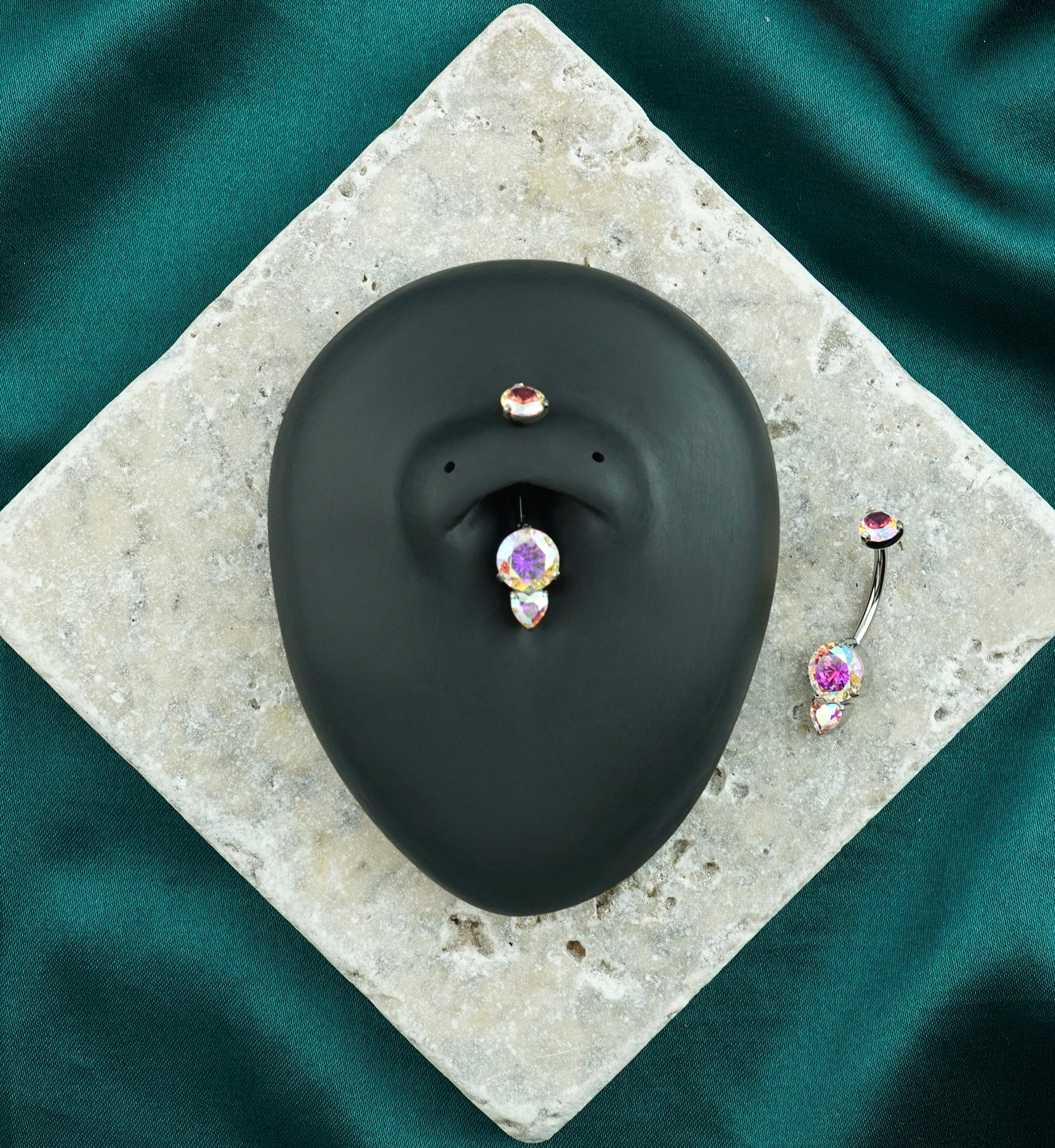 Heart Drop Rainbow Aurora CZ Titanium Internally Threaded Belly Button Ring - Image 2