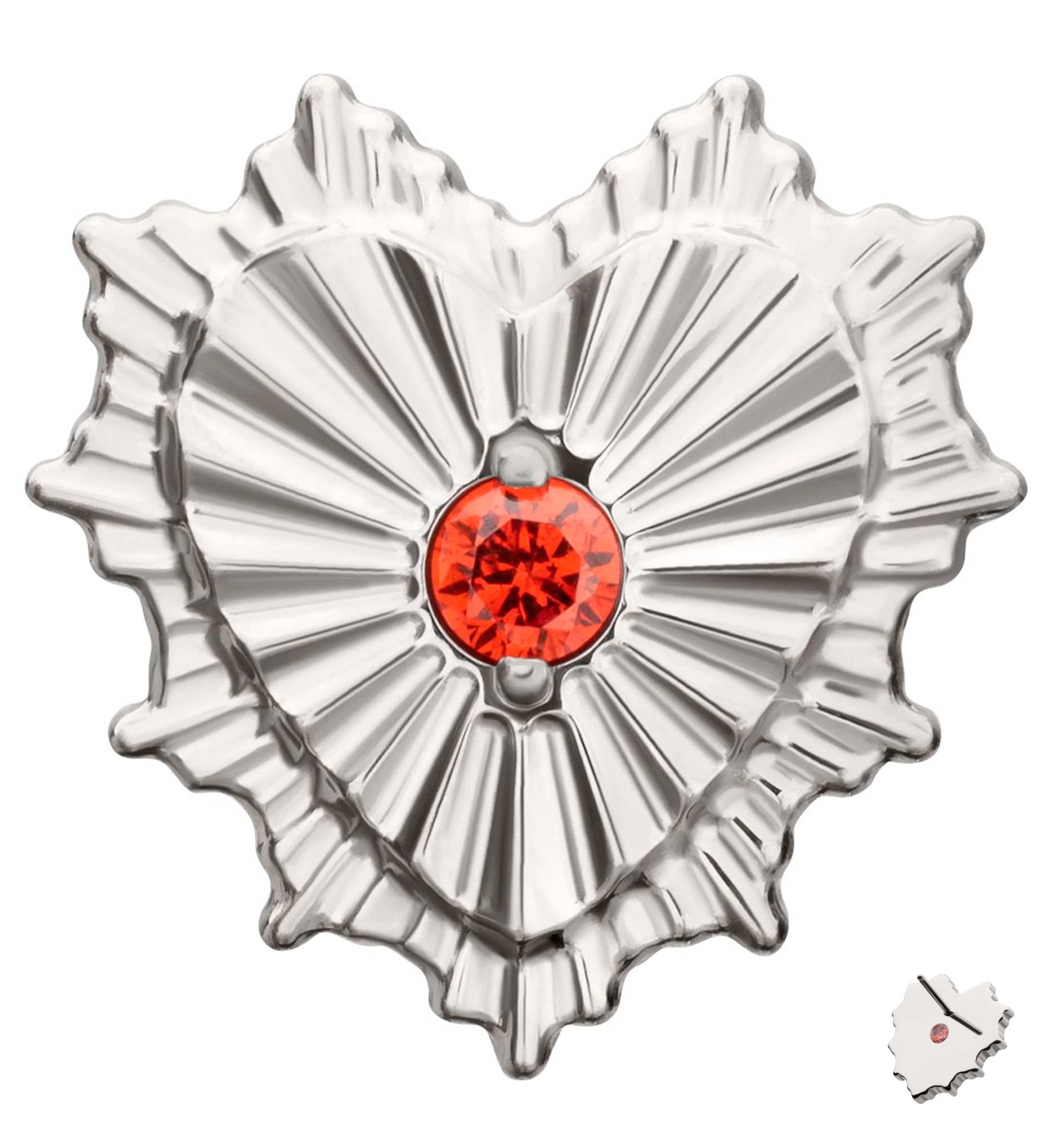 Heart Rays Garnet CZ Titanium Threadless Top