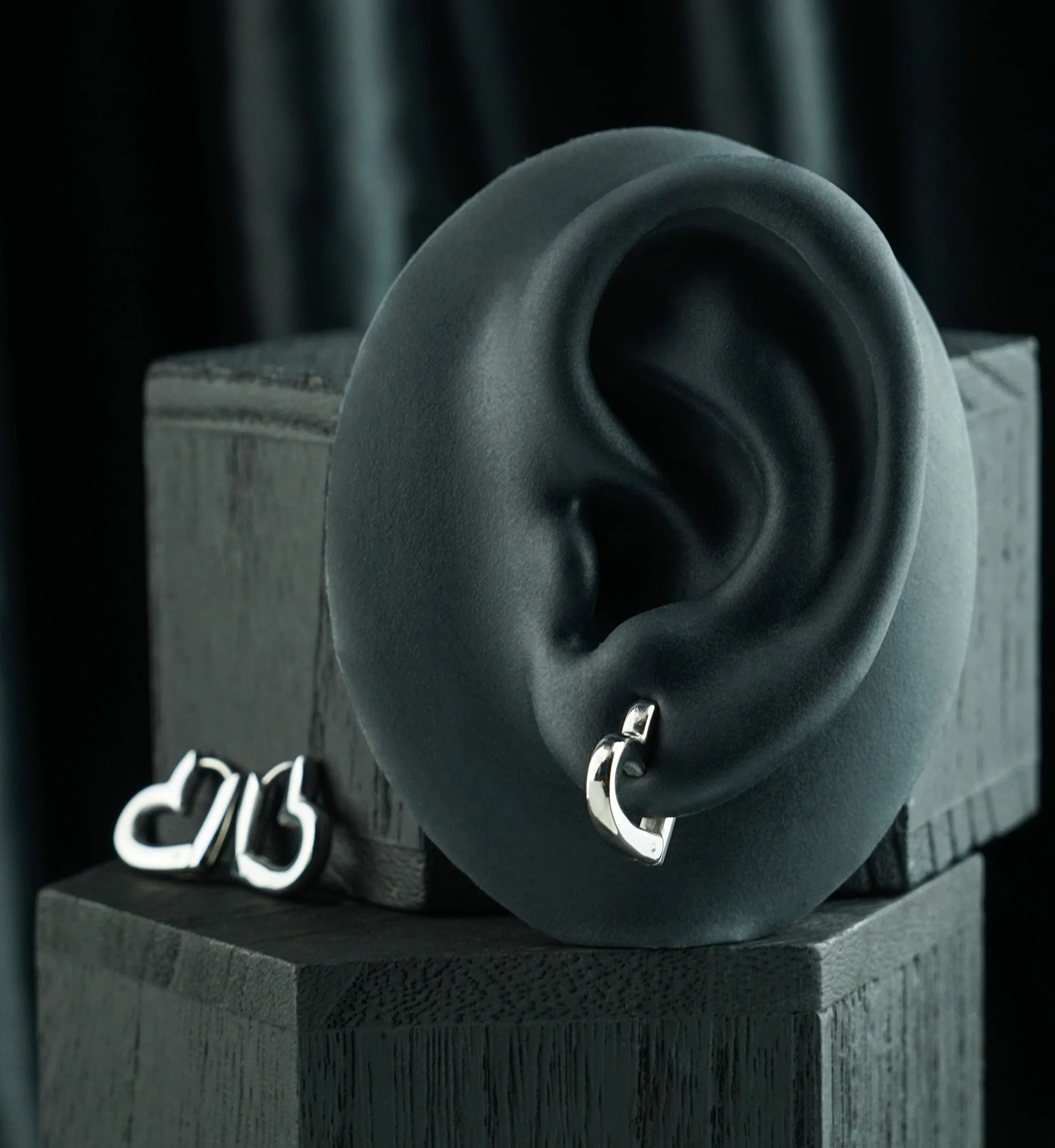Heart Shaped Stainless Steel Hinged Hoop Huggie Earrings - Image 2