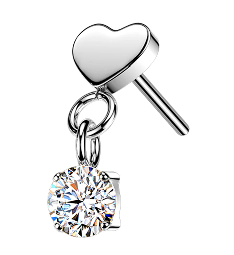 Heart With Round CZ Dangle Titanium Threadless Top