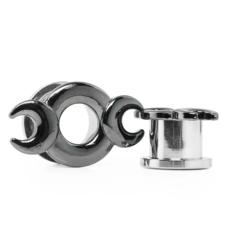 Crescent Moon Stainless Steel Screw Back Tunnels