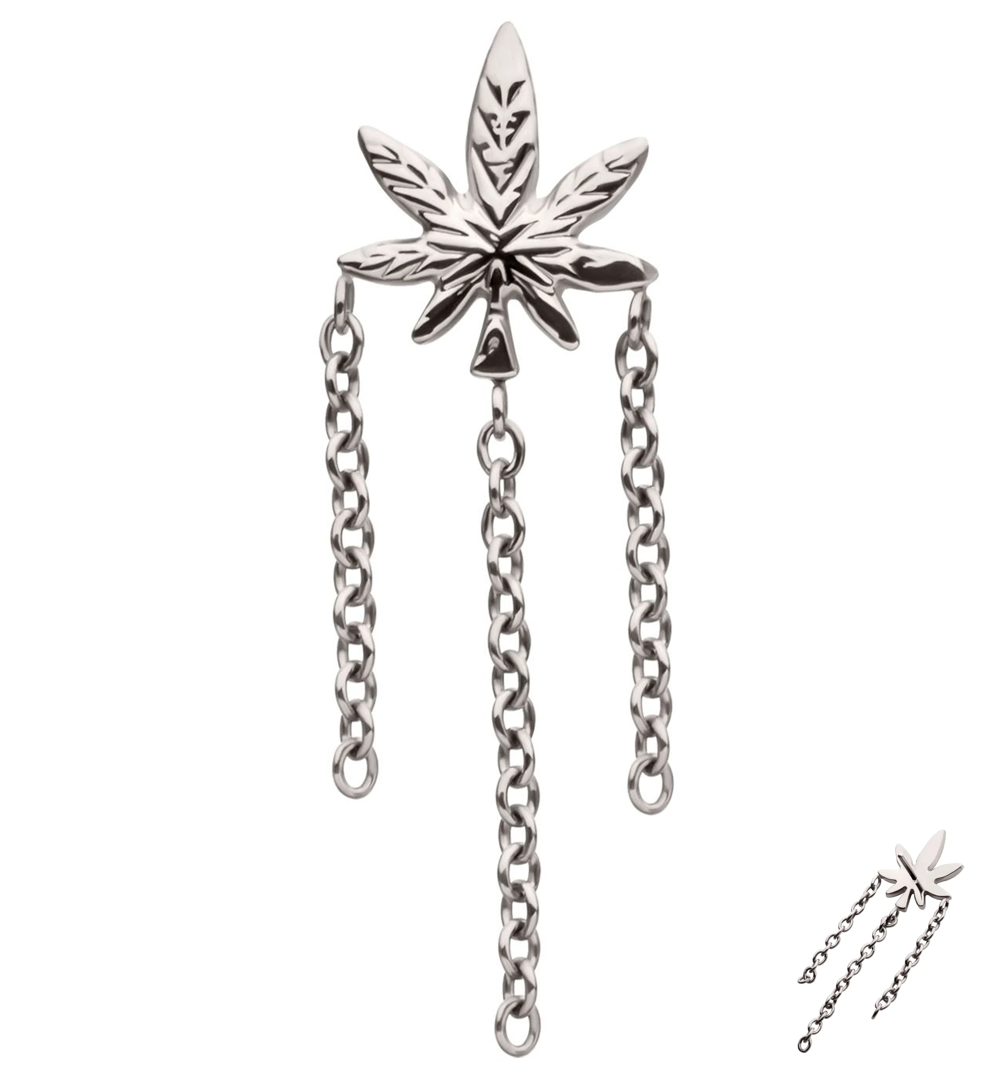Cannabis Leaf Triple Dangle Chain Titanium Threadless Top