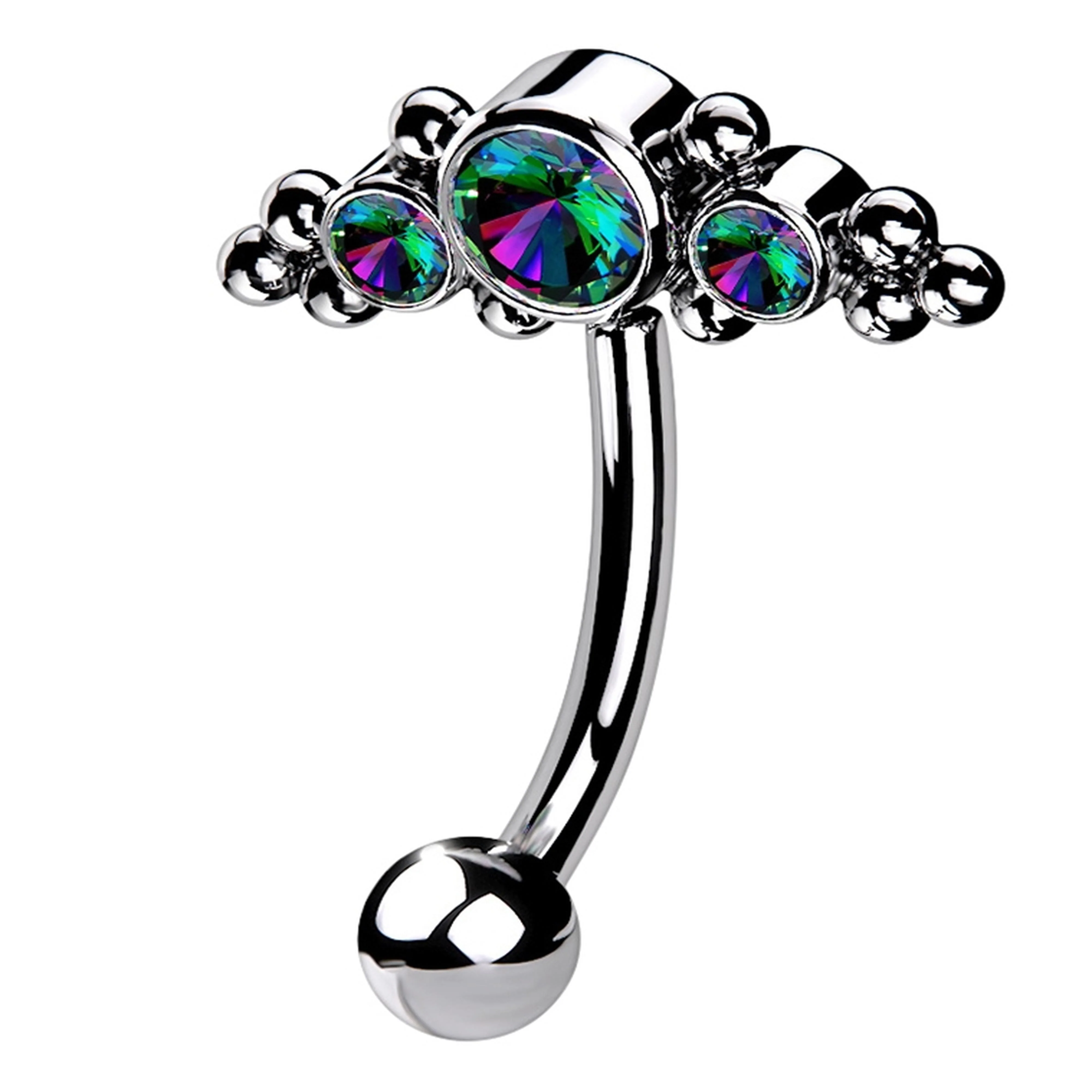 Horde Cluster Black Aurora CZ Titanium Threadless Curved Barbell
