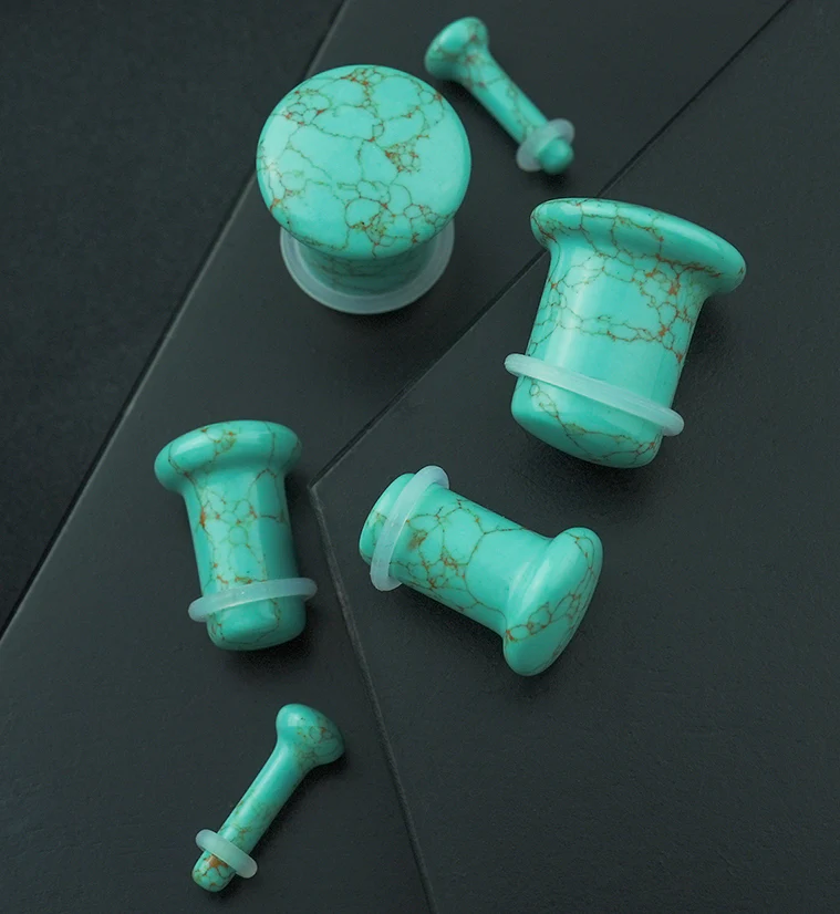 Howlite Turquoise Stone Plugs - Single Flare - Image 2