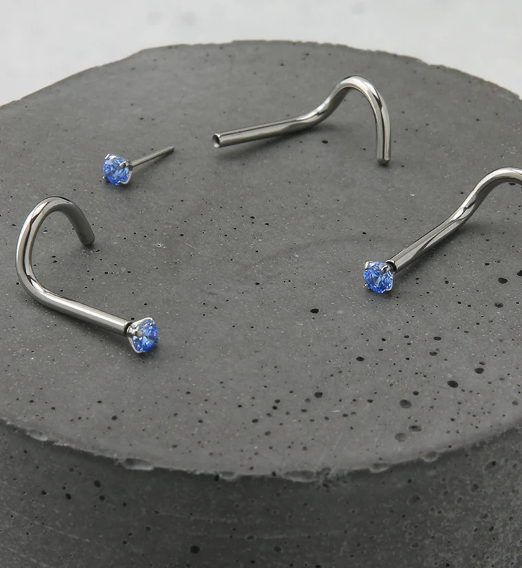 Icy Blue CZ Titanium Threadless Nose Screw Ring - Image 2