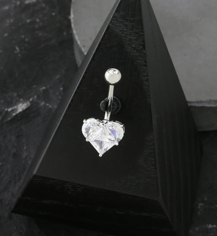 Icy Heart CZ Stainless Steel Belly Button Ring - Image 2