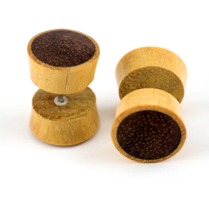 Jackfruit Wood Fake Gauges Plugs With Sono Wood Inlay - Image 2