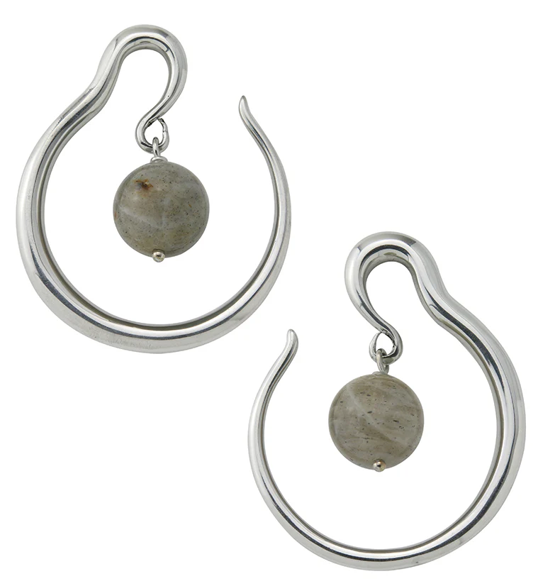 Labradorite Orbital White Brass Ear Weights - Image 3