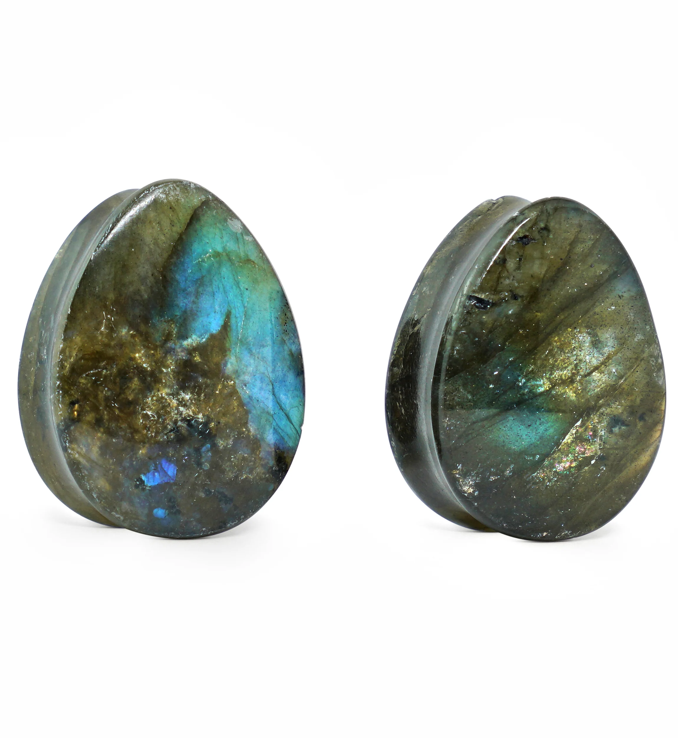 Labradorite Teardrop Stone Plugs 3/4" (19mm) Version 8 - Image 2