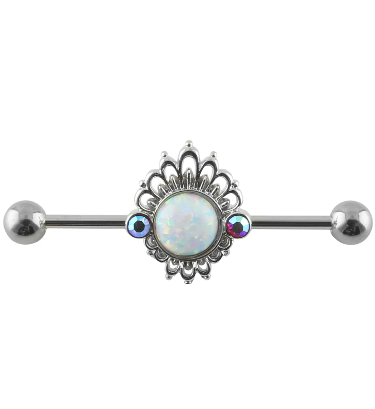 Lace Opalite Stainless Steel Industrial Barbell