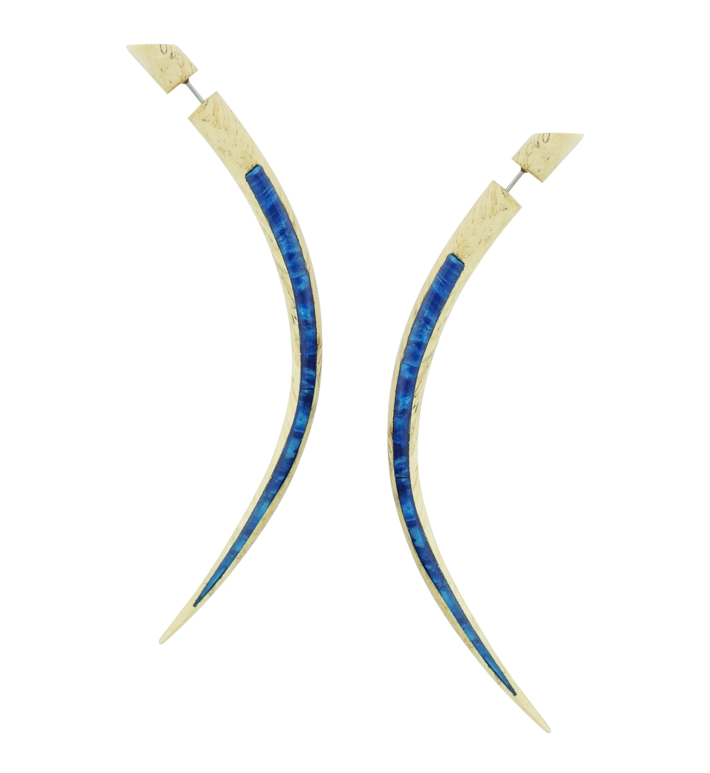 Large Tamarind Wooden Taper with Blue Resin Inlay Fake Gauges Earrings