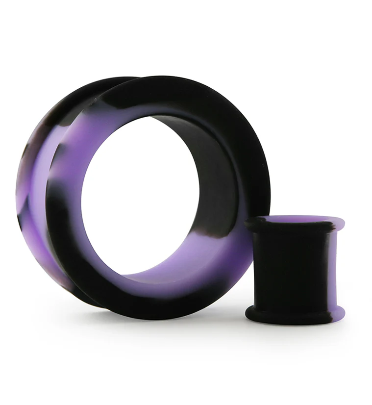Lavender And Black Double Flare Silicone Tunnel Plugs
