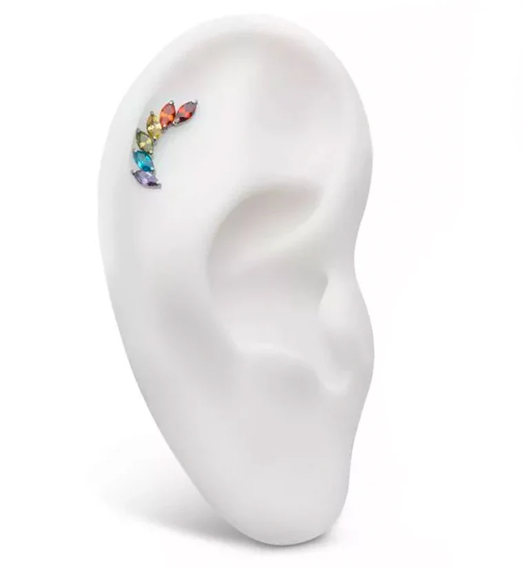 Long Cascade Rainbow CZ Titanium Threadless Top - Image 3