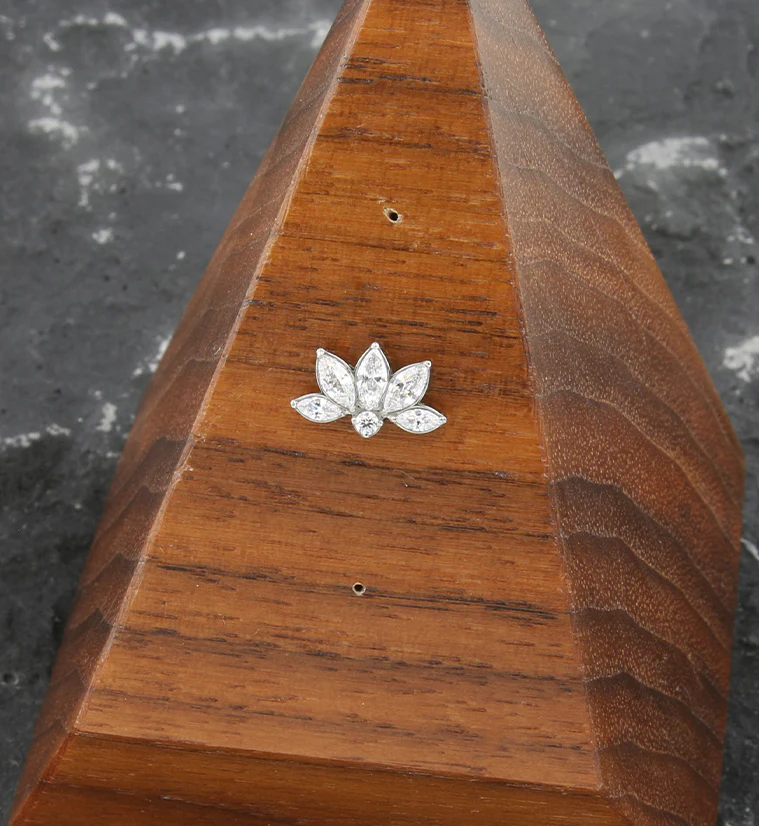 Lotus Flower Clear CZ Threadless Titanium Top - Image 2