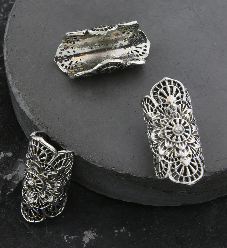 Lotus Flower White Brass Dreadlock Cuff