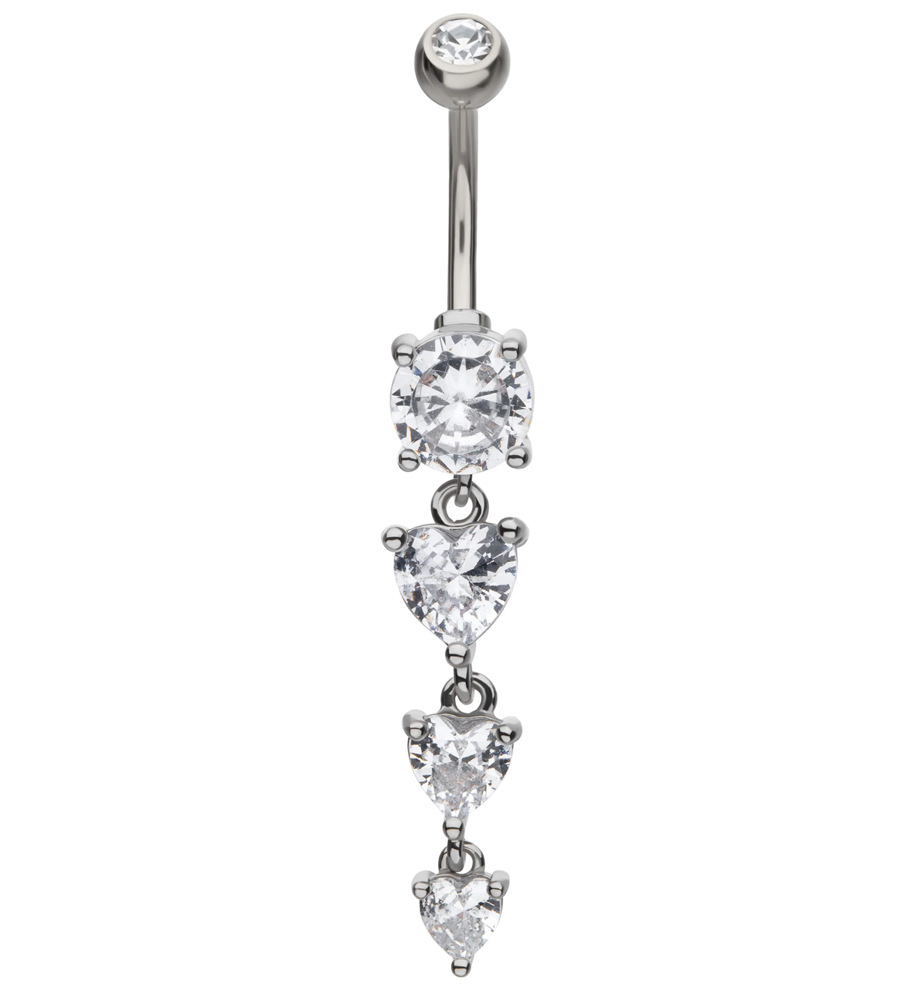 Lovestruck Triple Heart Clear CZ Dangle Stainless Steel Belly Button Ring