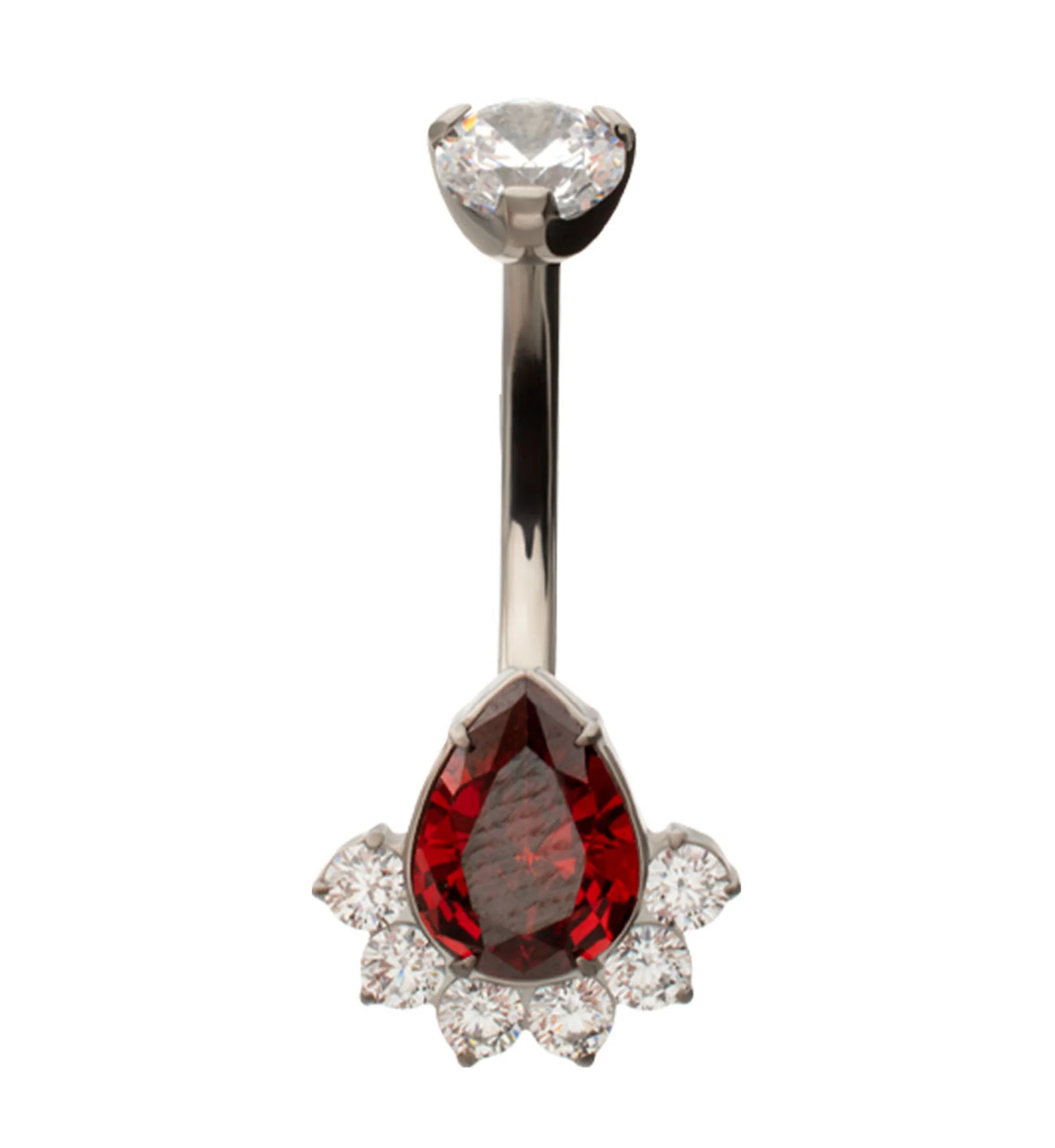 Lure Teardrop Garnet CZ Titanium Internally Threaded Belly Button Ring