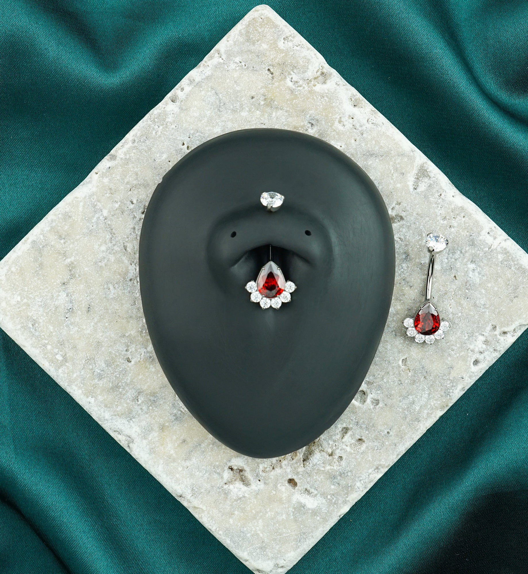 Lure Teardrop Garnet CZ Titanium Internally Threaded Belly Button Ring - Image 2