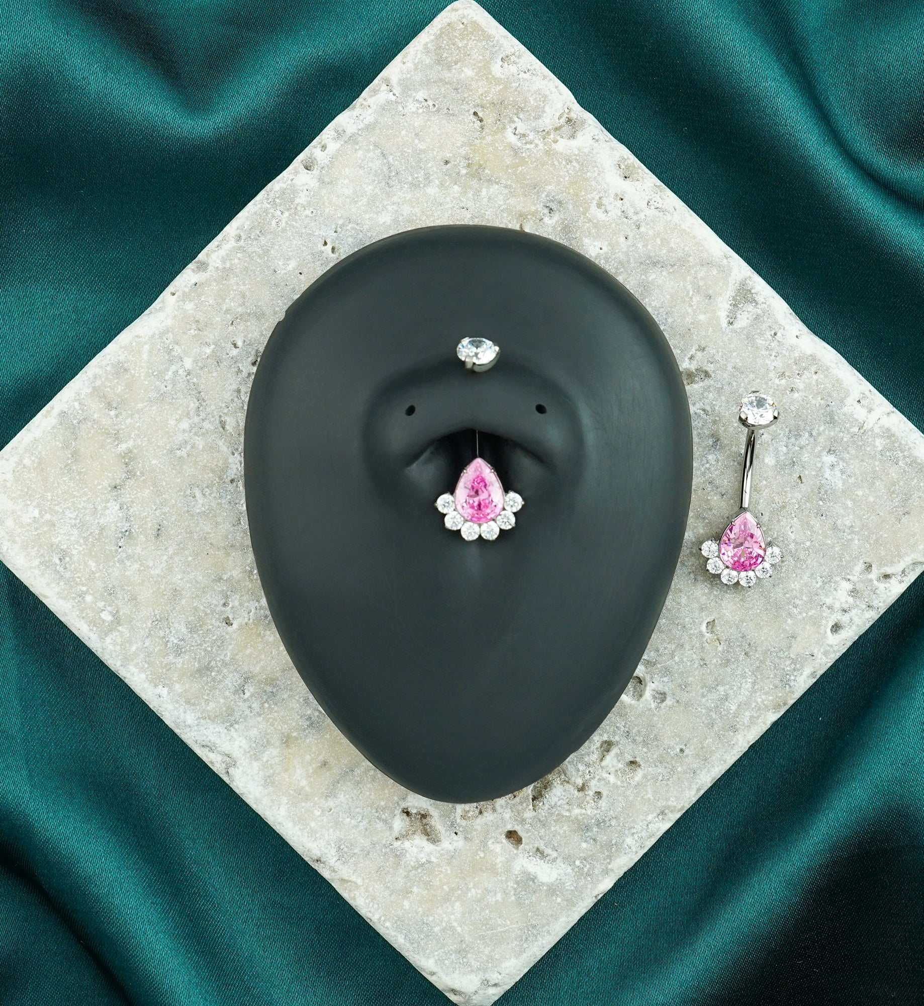Lure Teardrop Pink CZ Titanium Internally Threaded Belly Button Ring - Image 2