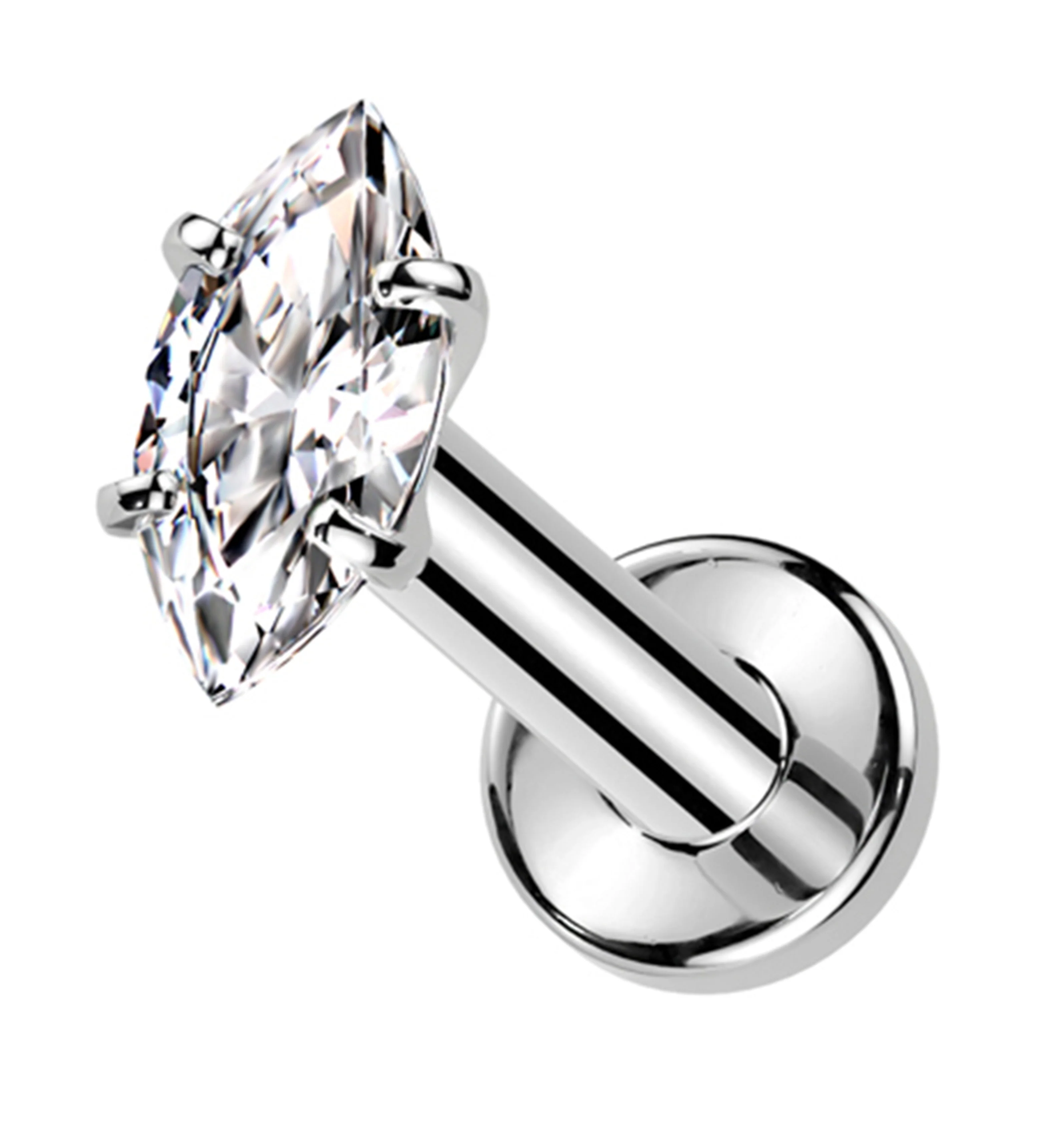 Marquise Clear CZ Internally Threaded Titanium Labret Post