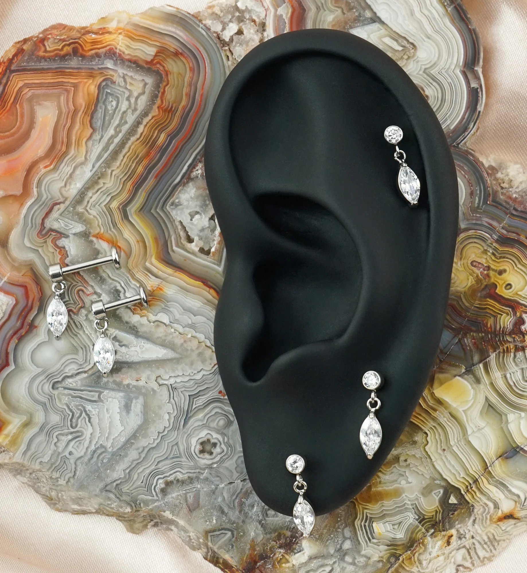 Marquise CZ Dangle Internally Threaded Stainless Steel Labret - Image 2