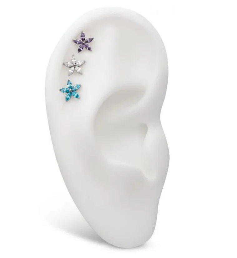 Marquise Flower Aqua CZ Titanium Threadless Top - Image 3