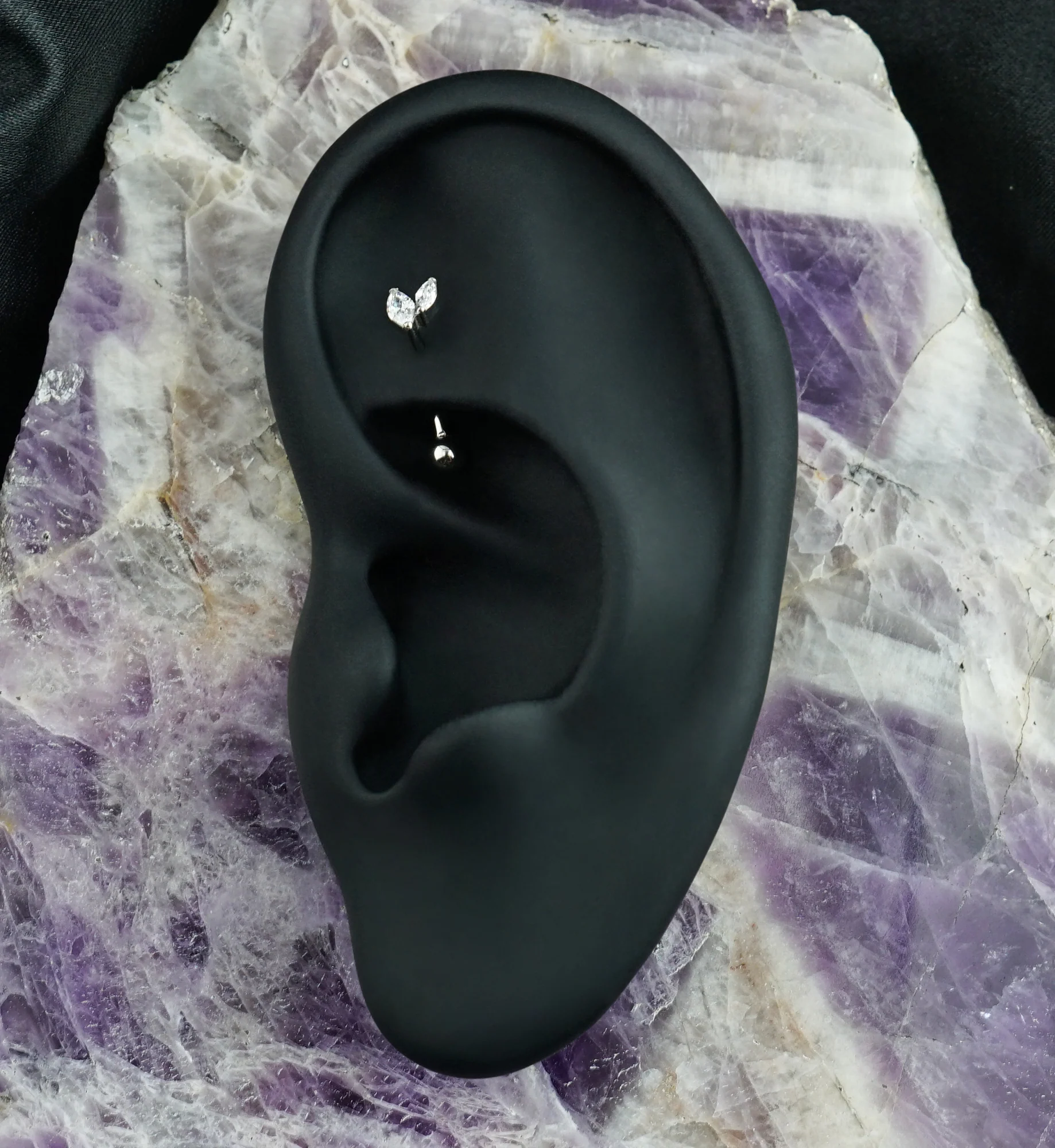 Marquise Frond CZ Titanium Threadless Curved Barbell - Image 2