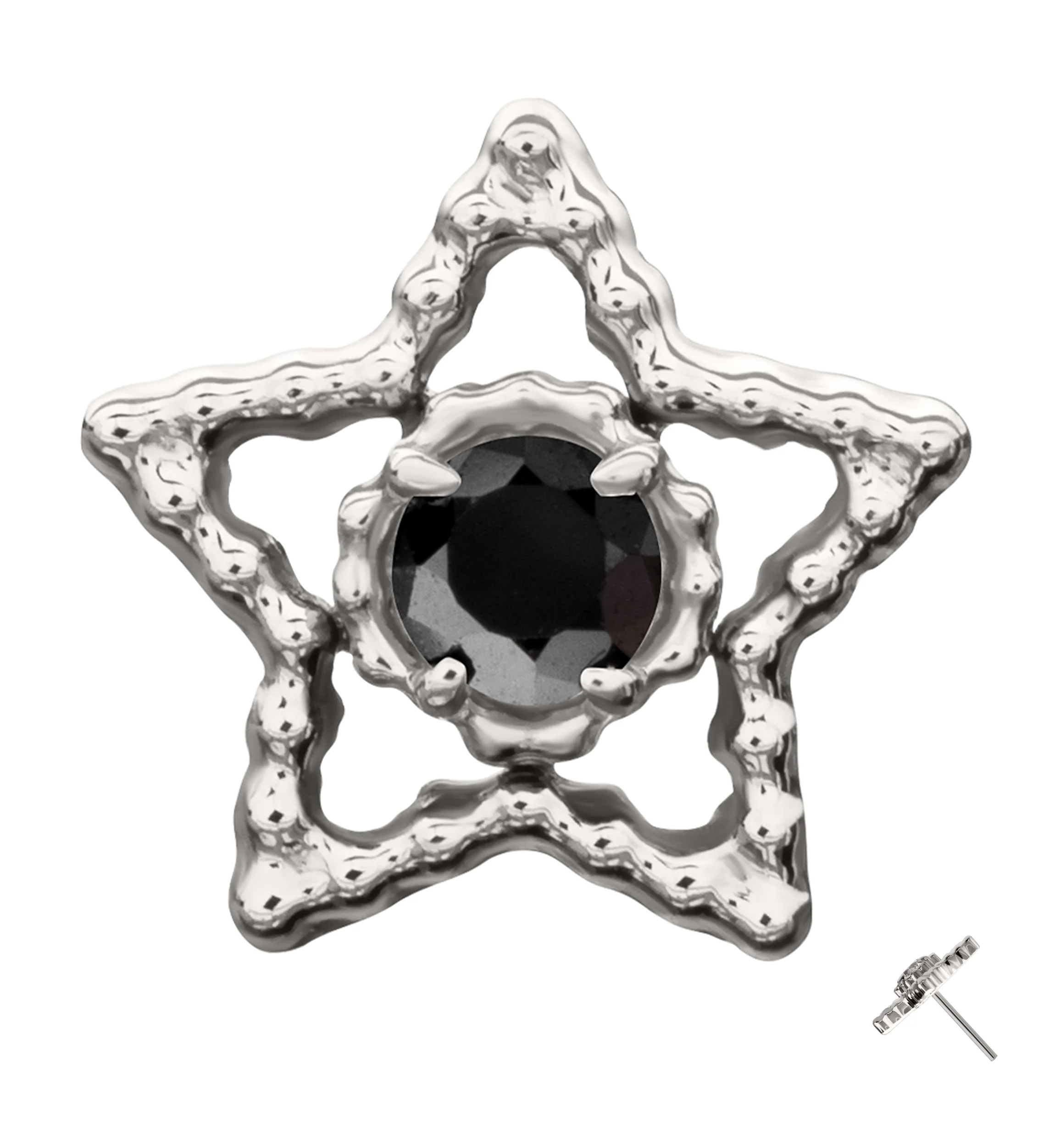 Milgrain Star Black CZ Titanium Threadless Top
