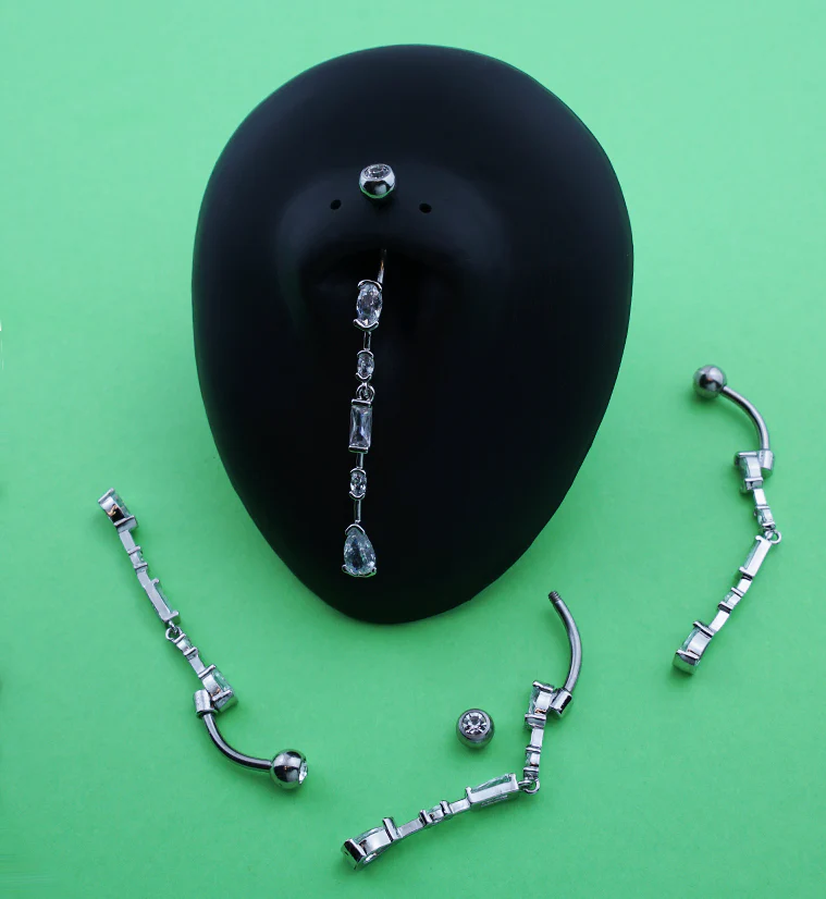 Mixed Gems Dangle Stainless Steel Belly Button Ring - Image 2