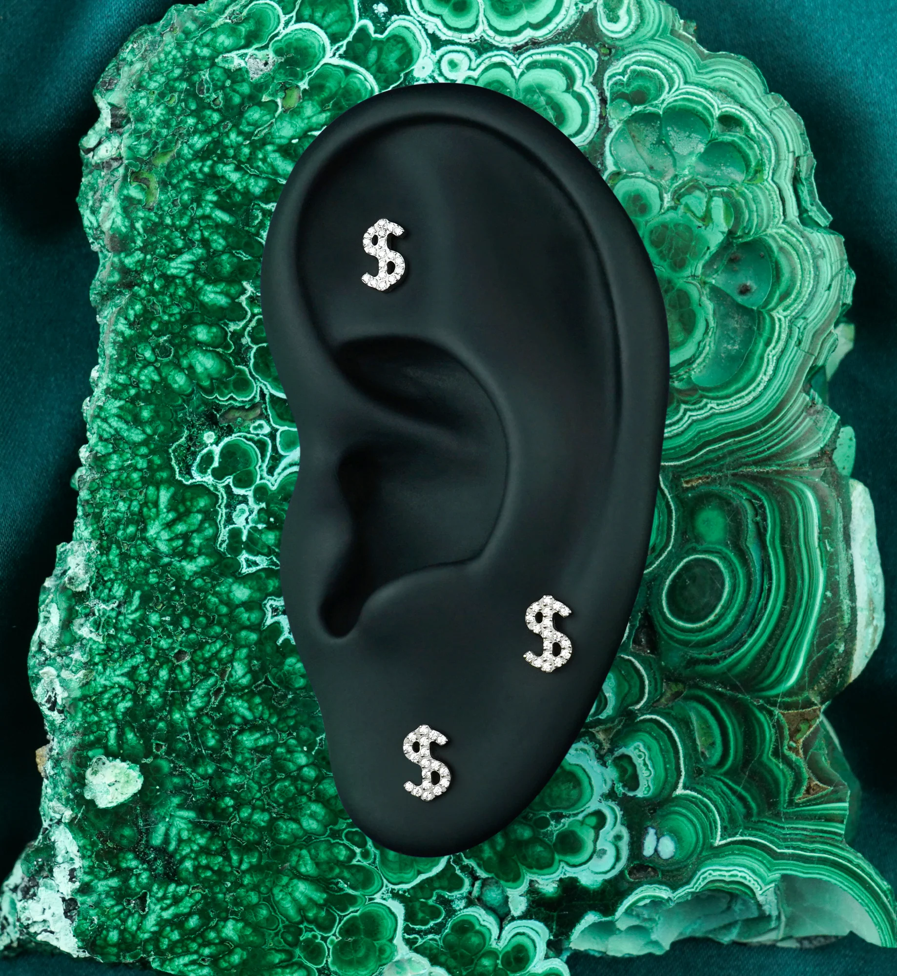Money Sign CZ Titanium Threadless Top - Image 2