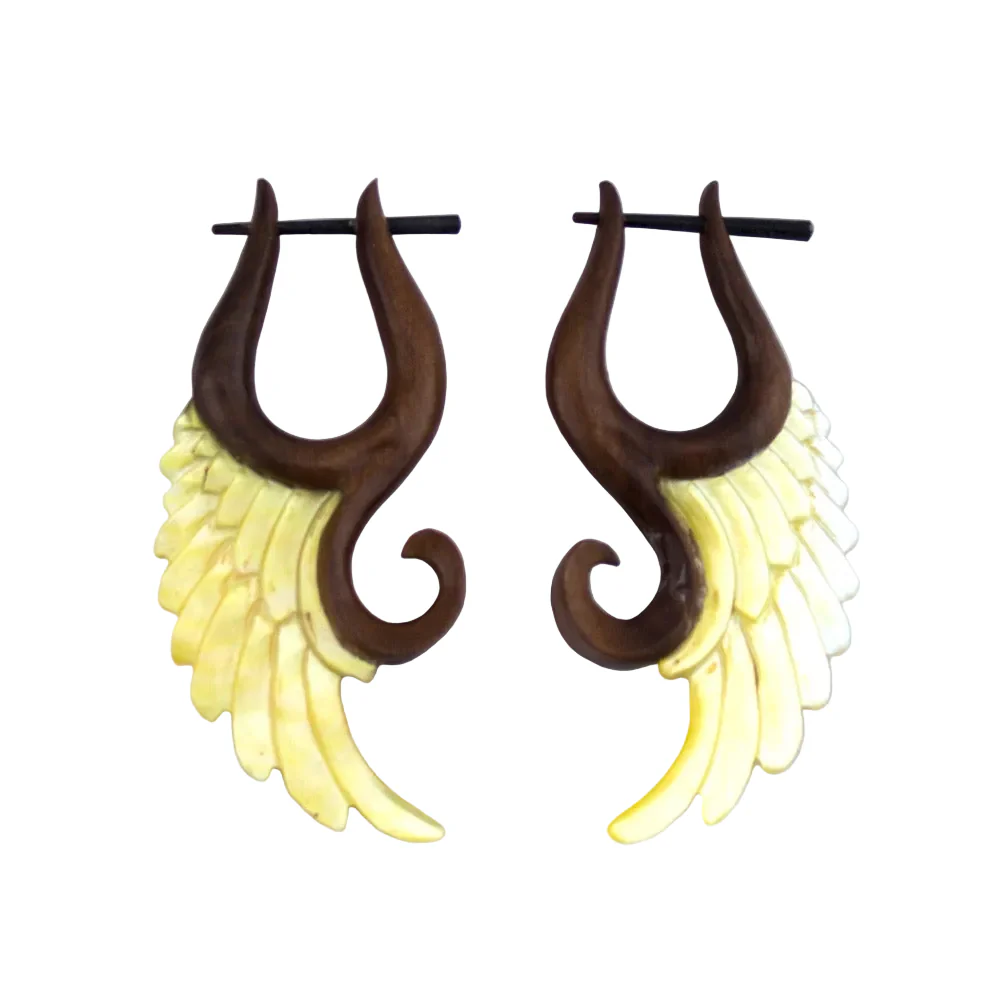 Mother Of Pearl Wing Wood Post Earrings