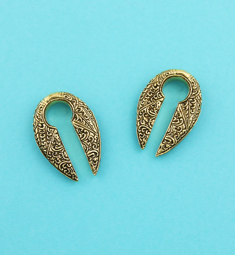 Narrow Filigree Keyhole Brass Ear Weights - Image 2