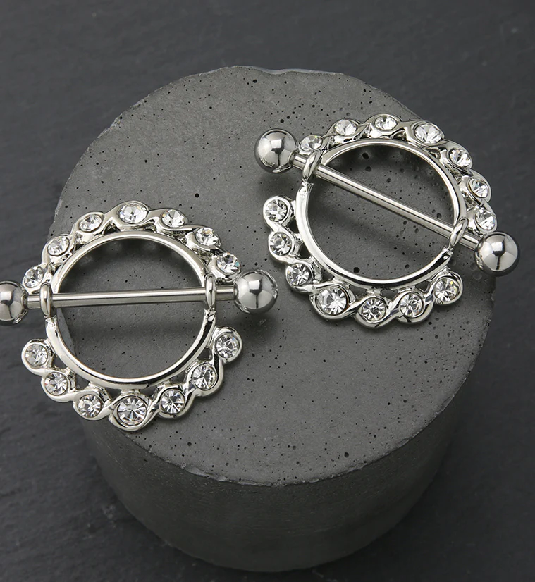 Nipple Ring CZ Diamond Gem Barbell Shield - Image 2