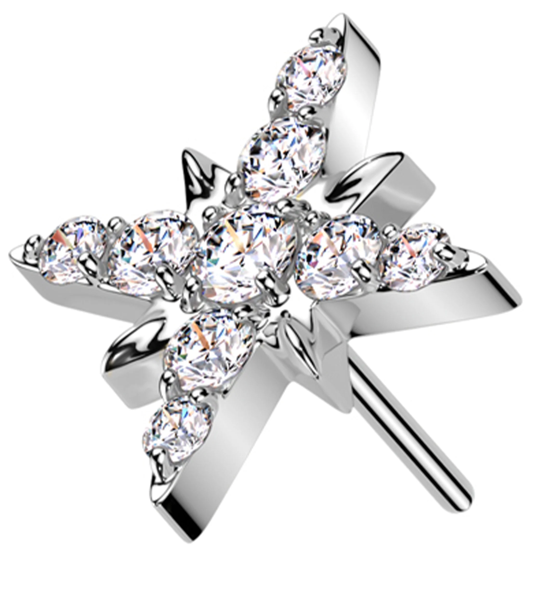 North Star Burst Clear CZ Titanium Threadless Top