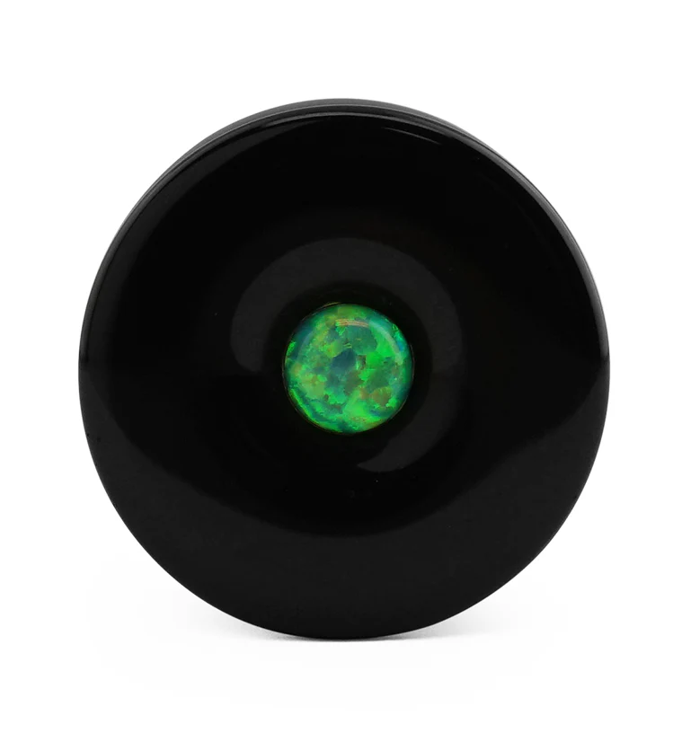 Obsidian Stone Plugs with Micro Green Opal Inlay - Image 2