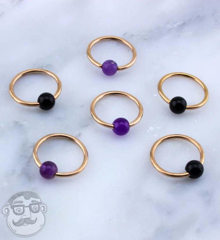 Obsidian Stone Rose Gold PVD Captive Bead Ring - Image 2