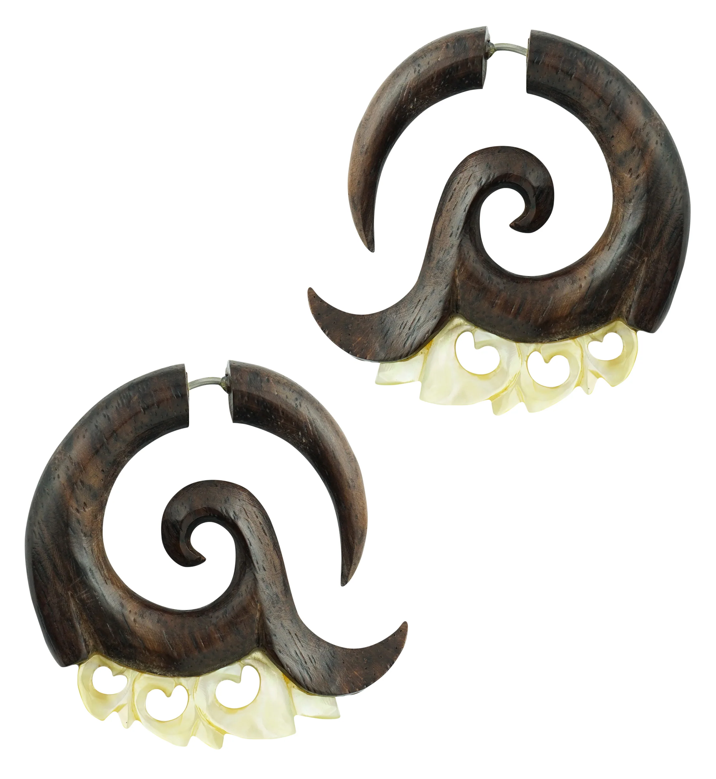 Odawa MOP Wooden Spiral Fake Gauges Earrings