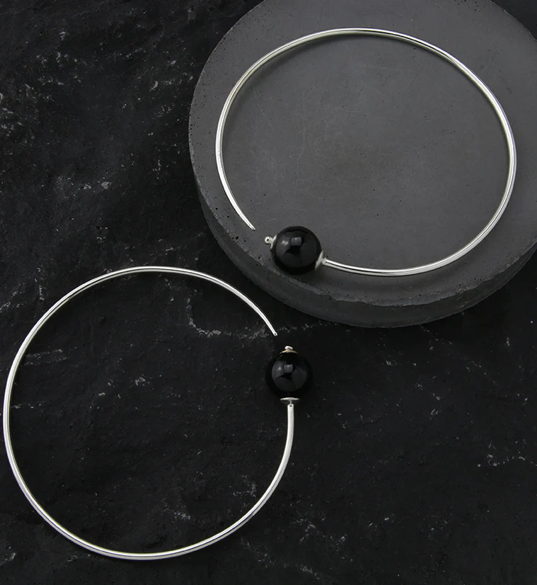 Onyx Stone Orb White Brass Hangers / Plug Hoops