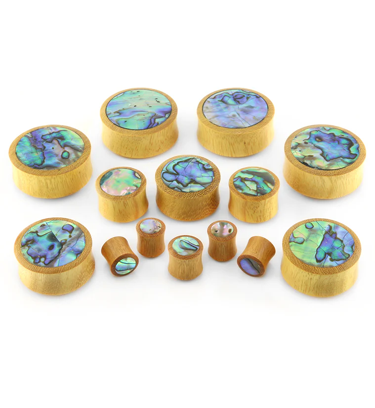 Osage Orange Wood Plugs with Abalone Shell Inlay - Image 4