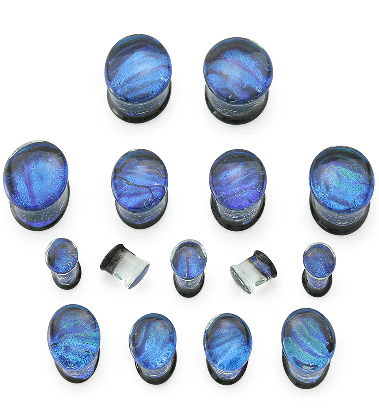 Oval Space Dust Dichroic Glass Double Flare Plugs - Image 2