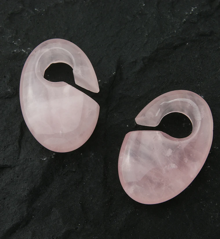 Ovaloid Rose Quartz Stone Ear Weights - Image 4