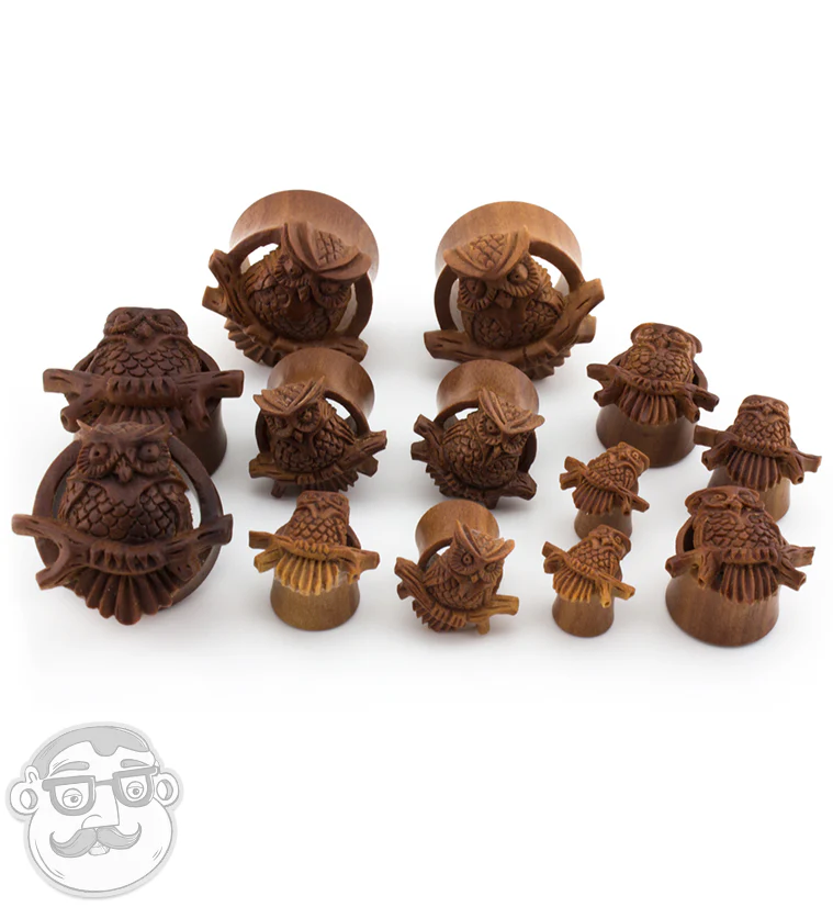 Owl Perch Carved Saba Wood Tunnels - Image 2